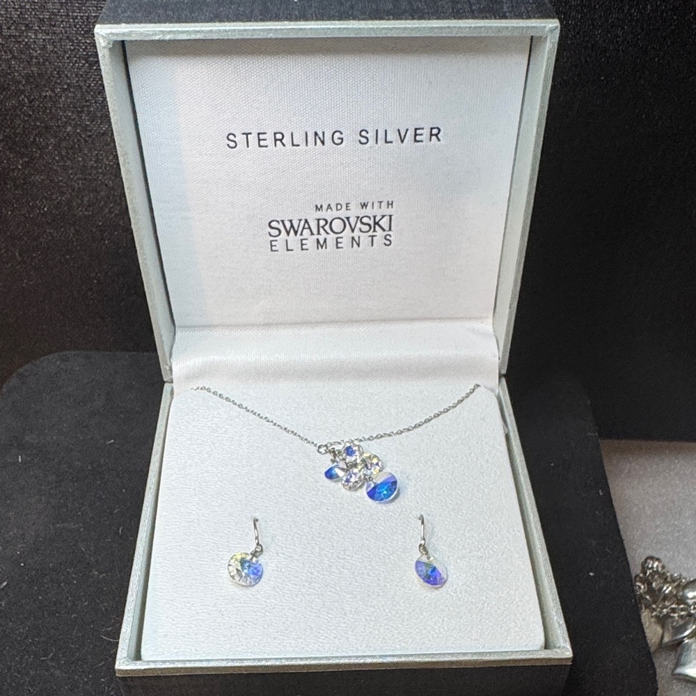 Swarovski Sterling Silver Necklace Set with Blue Accents
